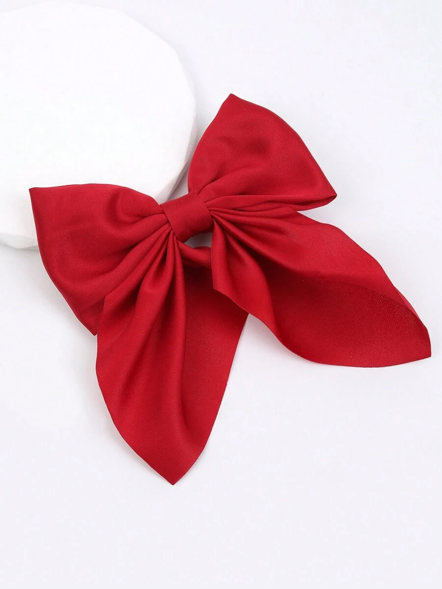 1pc Red Hair Bow For Girls,Solid Color Elegant Hair Clip  With Tail,Girls Holiday Wedding Party Headpiece,Kids Hair Accessories