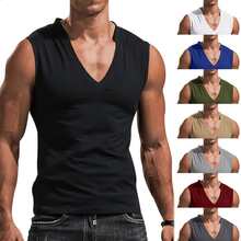 Summer Men Solid Color V Neck Vest Casual Breathable Tank Top Vests - Army Green - View 3