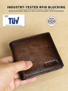 Ví da thật chống RFID cho nam, kiểu dáng cổ điển, gấp đôi, ngắn, đa chức năng, đựng được 2 thẻ ID, quà tặng cho anh ấy, ví nam, ví da nam - Cà phê nâu - Xem 2