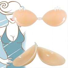 1 Pair Adhesive Bra Invisible Sticky Strapless Push Up Backless Reusable Silicone Covering Nipple Bras - Apricot - View 2