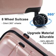 Merax Luggage Sets ABS+PC Hardshell 3pcs Luggage Hardside Lightweight Durable Suitcase Sets Spinner Wheels Suitcase With TSA Lock (20/24/28) Travel Suitcase Suitcases Suit Case Travel Luggage Carry On - 玫瑰金色 - 查看 7