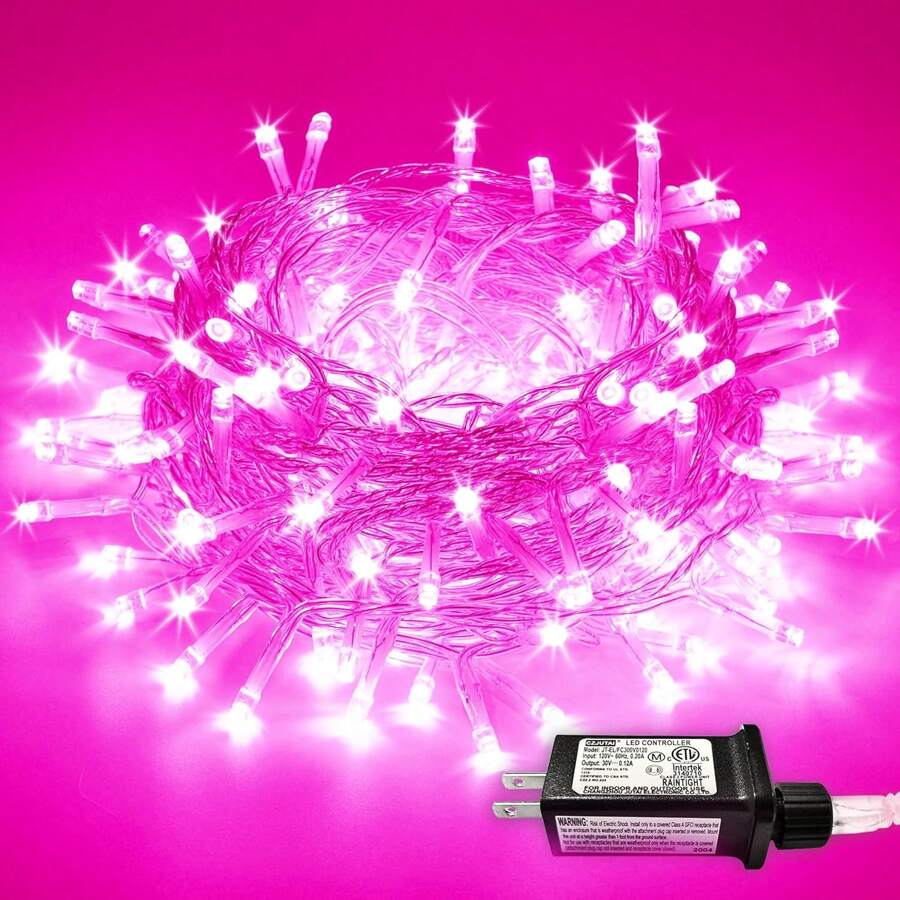 JMEXSUSS 66 Ft Pink Lights For Room Decor, 200 LED Pink String Fairy Christmas Lights Clear Wire Plug In For Bedroom Indoor Outdoor Girl's Room Decorations - 粉色 - 查看 1