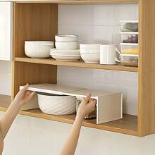 1pc ABS Storage Shelf - No Drilling Required, Space Utilization, Countertop Spice Organizer, Easy Install Flat Shelf For Utensils, Bowls & Containers, Sink Underside Organizer Rack, Stackable, Home Decor, Ideal For Home Organization, Kitchen Storage & Shelving, Home Decor, Bathroom Decor, Bedroom, Shoe Rack, Space Saving - White - View 1