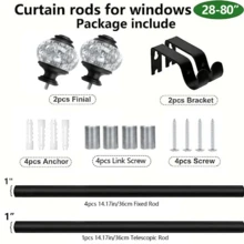 1set Foil Resin Metal Decorative Curtain Rod - Waterproof, Rustproof, Detachable, Easy To Install, Strong Bearing Capacity - Black and Silver - View 6
