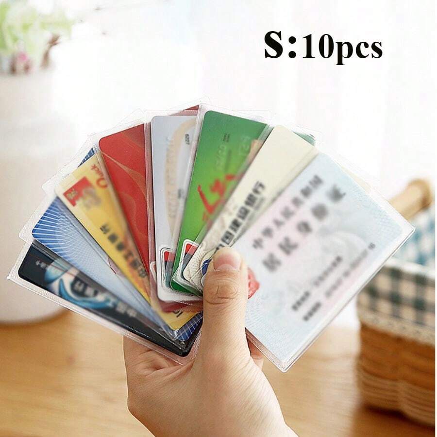 10pcs/20pcs Frosted Clear Plastic Card Holder, Id/Bank/Credit Card Sleeve Wallet, For Ic Card, Bus Card - Clear - View 1