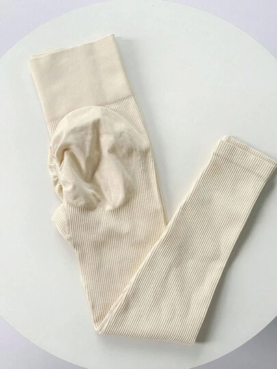 Seamless High Stretch Fitness Leggings For Women, Ribbed High Waist Butt Lifting Tight Yoga Running Pants Tights