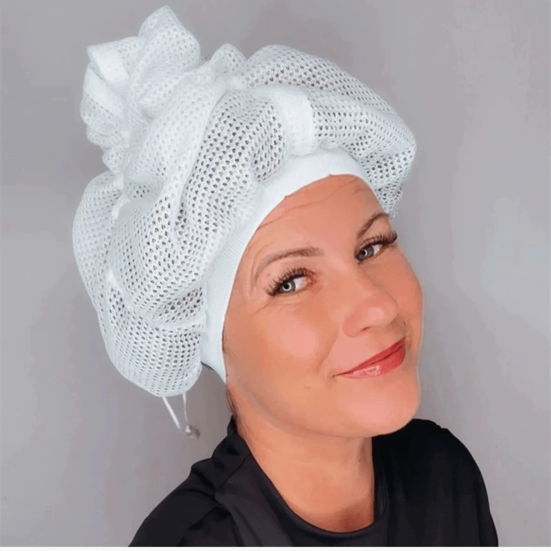 Net Plopping Bonnet, Hair Drying Hat, Flip Cap For Curly Hair - White - View 1