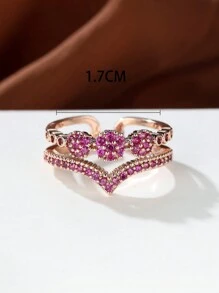 Một Retro Vàng Hai lớp V Thiết kế Thanh lịch Buổi tiệc Nhẫn Với Trắng Khối Zirconia  Đối với phụ nữ - mở vòng đơn - Xem 1