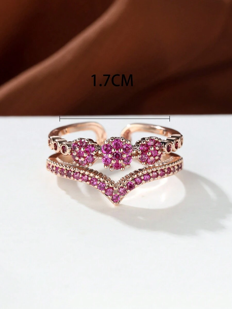 Một Retro Vàng Hai lớp V Thiết kế Thanh lịch Buổi tiệc Nhẫn Với Trắng Khối Zirconia  Đối với phụ nữ - mở vòng đơn - Xem 1