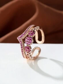 Một Retro Vàng Hai lớp V Thiết kế Thanh lịch Buổi tiệc Nhẫn Với Trắng Khối Zirconia  Đối với phụ nữ - mở vòng đơn - Xem 2