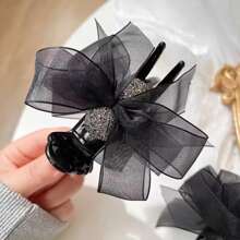 1入組女性蝴蝶結裝飾優雅髮夾適用於日常生活 - 黑色 - 查看 4