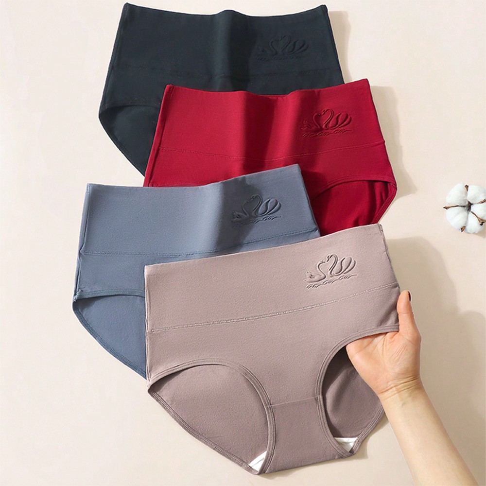 Paquete de 4 piezas de ropa interior de mujer de unicolor y calidad premium, con estampado 3D en relieve, pantaletas suaves, adecuadas para tallas gra