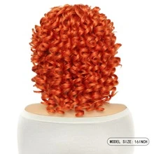 DZfirst 16-Inch Orange Curly Wig With Bangs, Heat Resistant Synthetic Fiber Wig, Suitable For Halloween And Christmas Costume Play - Orange - View 3