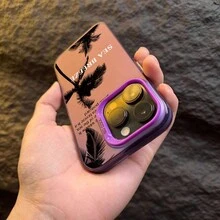 1 Ốp điện thoại IMD mềm chống trượt chống rơi họa tiết cây dừa và gió biển có nút bấm và camera độc lập - Màu tím - Xem 2