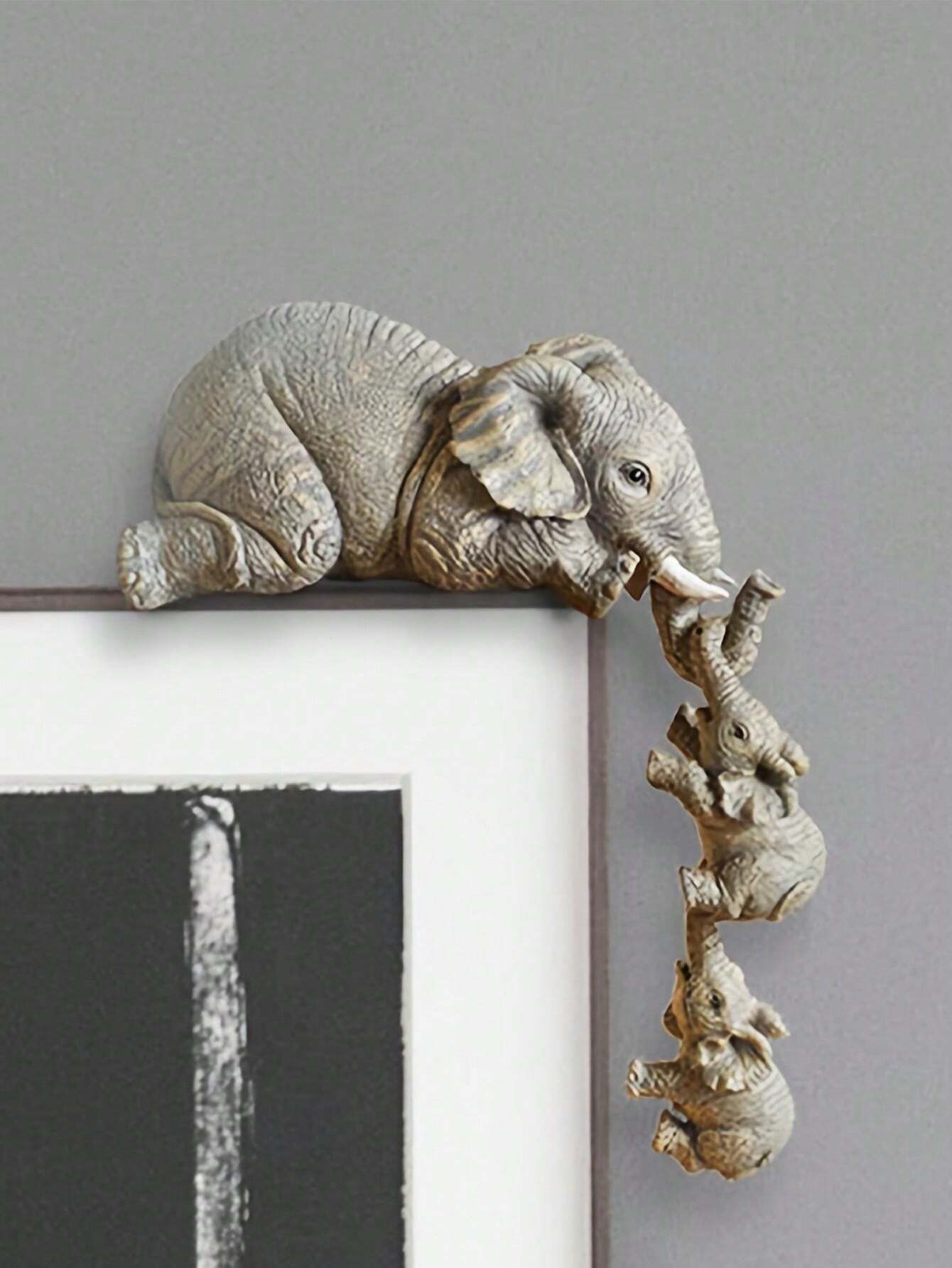 3pcs Elephant Sitter HandPainted Figurines Mother And Two Babies