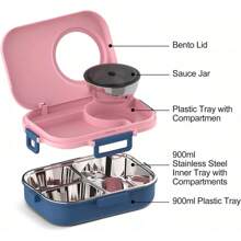 Fiambrera térmica de 1100ml, recipiente para el almuerzo de acero inoxidable para niños, oferta del - Rosa - Ver 3