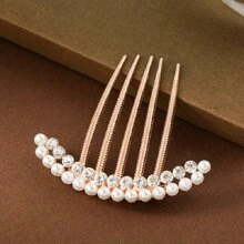 2件套 - 1件合金仿珍珠发夹梳，女士水钻侧梳，优雅发饰，适合日常、婚礼、头部装饰、派对等场合