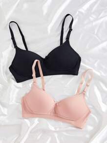 2PCS Lady's Comfortable Wireless Soft Cup Solid Bra, Lingerie