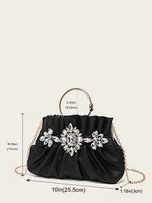 Bolso De Mano Plegable Con Decoración De Diamantes De Imitación De Pu - Negro - Ver 8