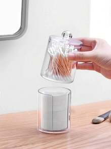 1 pieza Caja de almacenamiento transparente de doble capa escritorio, Basic living Organizador Transparente para Cosméticos