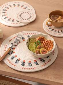 1pc Cute Floral Pot Holder, Thick Round Hand-Woven Heat Insulation Pad, Table Mat, Bowl Coaster