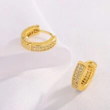 男款嘻哈風箍形耳環,全鑲鑽石裝飾,時尚獨特設計,簡約奢華風格,多功能珠寶飾品展現高端品味和優雅感 - X009(A+B+C)三對裝 - 查看 13