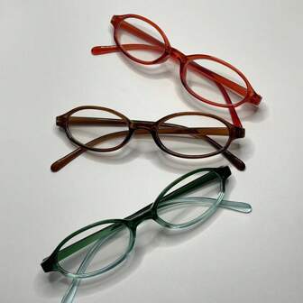 3pcs/Set Retro Japanese & Korean Style Gradient Color Narrow Oval Small Frame Clear Glasses