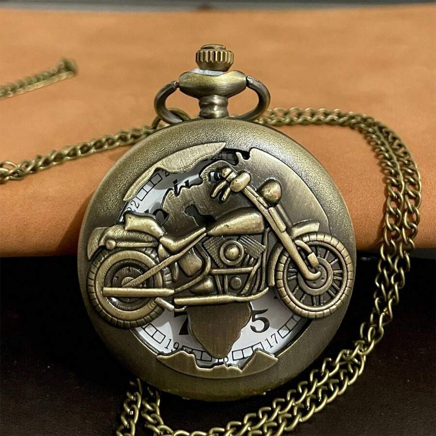 Vintage Bronze Color Motorcycle Pocket Watch, Men's Pocket Watch, Necklace Accessory Pocket