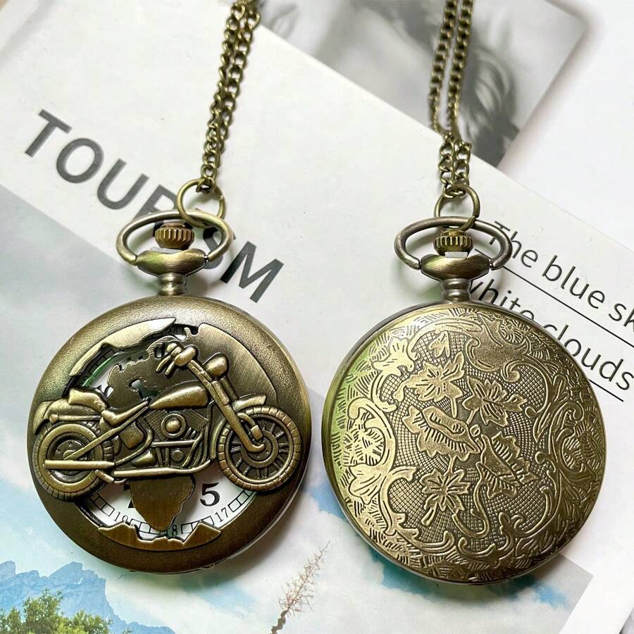 Vintage Bronze Color Motorcycle Pocket Watch, Men's Pocket Watch, Necklace Accessory Pocket