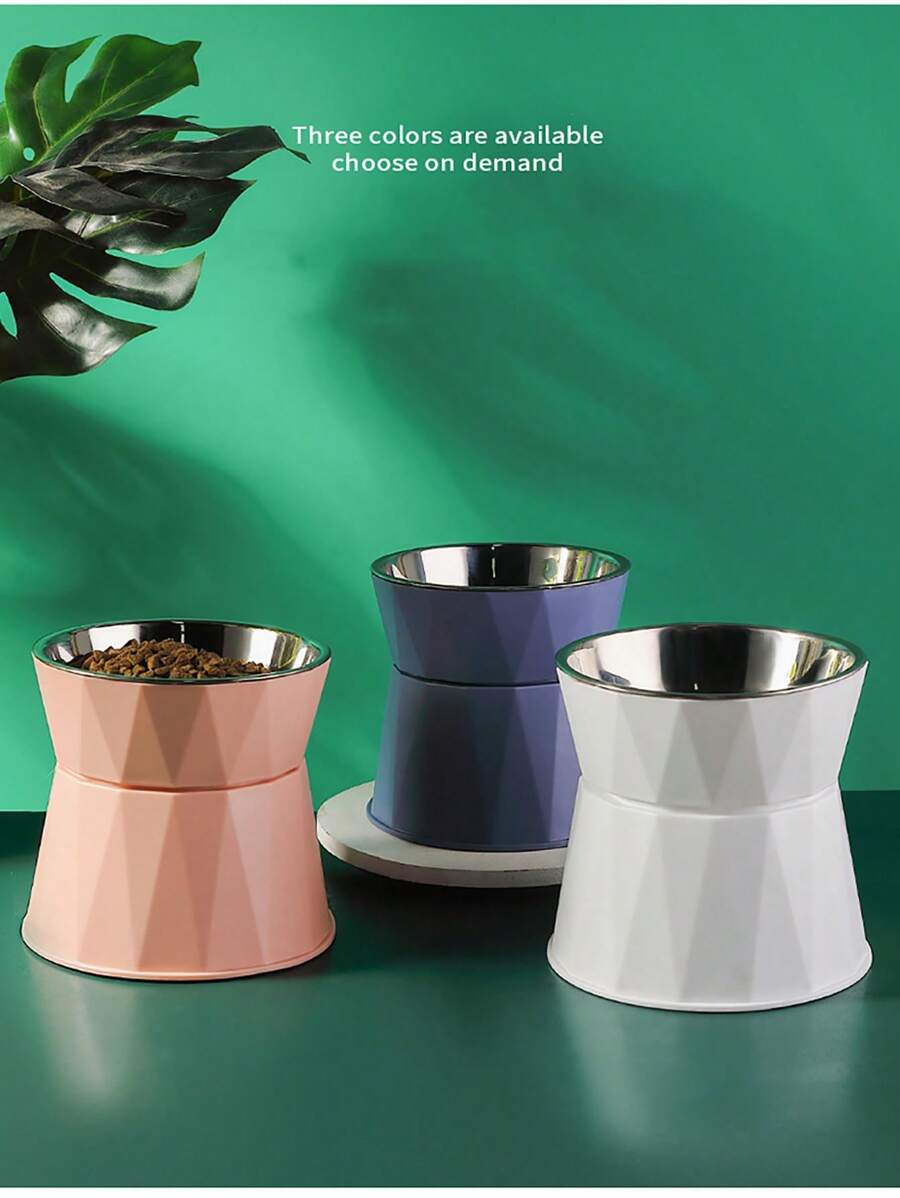 Tazón Para Gatos De Gran Capacidad Con Tazón Para Perros De Acero Inoxidable, Tazón Para Mascotas Con Patrón De Triángulo Desmontable