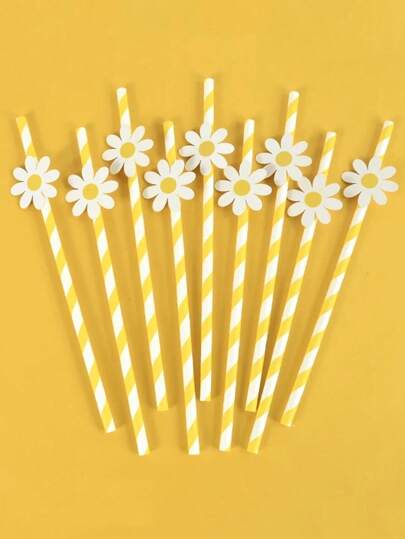 10/20/30Pcs Daisy Paper Straws Daisy Party Decorations Disposable Two Groovy Daisy Straws Flower Straws Floral Pink Straws For Birthday Party Supplies Wedding Decor