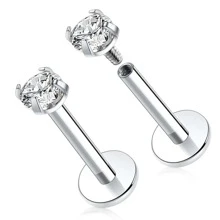 2 Miếng Thép không gỉ Chủ đề nội bộ Labret Tai Trụ Đồ trang sức xuyên thấu CZ Xoắn ốc Hạt tai Mũi Hoa tai Đối với phụ nữ Đinh tán môi - Bạc - Xem 14