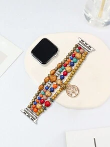 1PC Multicolor Wooden Elastic Beads Lucky Tree Apple Watch Band – Vibrant Multi-Color Options For Versatile Styling; Unique Bracelet Design With Skin-Friendly Comfort, Secure Fit & Easy Wear; Breathable, Durable & Fade-Resistant Construction; Professionally Compatible With Latest Apple Watch Ultra 2/1, SE 9/8/7/6/5/4/3/2/1 (38/40/41/42/44/45/49mm; 42/46mm For Series 10).