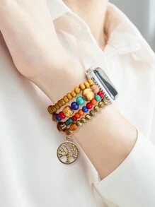 1PC Multicolor Wooden Elastic Beads Lucky Tree Apple Watch Band – Vibrant Multi-Color Options For Versatile Styling; Unique Bracelet Design With Skin-Friendly Comfort, Secure Fit & Easy Wear; Breathable, Durable & Fade-Resistant Construction; Professionally Compatible With Latest Apple Watch Ultra 2/1, SE 9/8/7/6/5/4/3/2/1 (38/40/41/42/44/45/49mm; 42/46mm For Series 10).