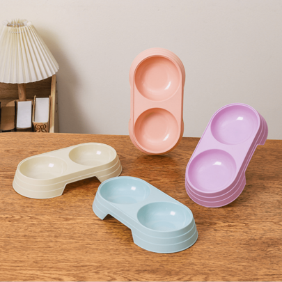 1pc Multiple-Color Modern & Simple Pet Double Bowl With Macaron Candy Colors, Suitable For Medium And Small Pets