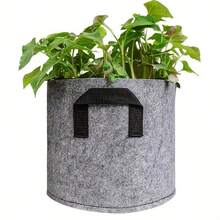 2pcs Felt Planting Bag, Non-Woven Handle, Planting Round Bucket And Grow Bag For Flowers And Trees - Grey - View 2