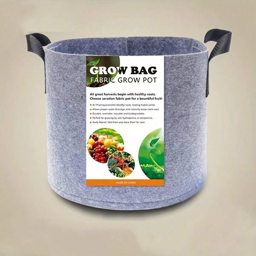 2pcs Felt Planting Bag, Non-Woven Handle, Planting Round Bucket And Grow Bag For Flowers And Trees - Grey - View 1