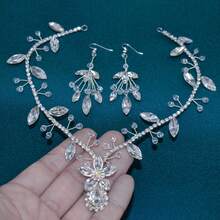 1入手工製作的新娘頭飾和耳環套裝,適合婚禮、派對、生日和任何其他特殊場合的女士 - 彩色 - 查看 15