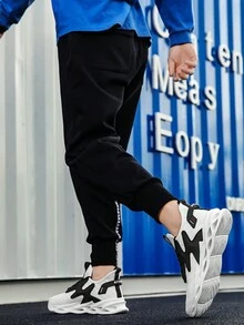 1雙時尚男士運動輕便鞋,黑白透氣布料,前綁帶戶外休閒跑步鞋 - 黑與白 - 查看 5