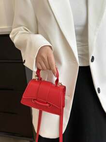 Drawstring Statement Lock Chic Casual Single Room Hand-Worn Small Square Bag - Red - View 2