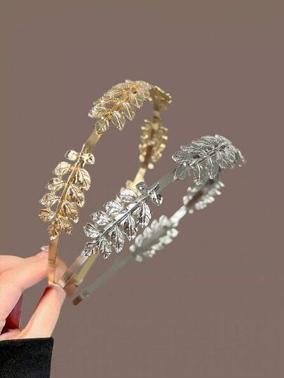 1 قطعة شريط رأس معدني بتصميم أوراق الشجر عصري، بطراز قديم، مناسب للارتداء اليومي، شريط شعر للنساء