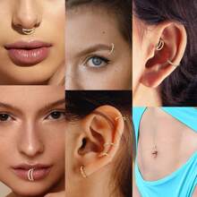 ADYJELY Bộ 2 khuyên xỏ khuyên mũi 16G bằng thép không gỉ dạng vòng đôi liền mạch có bản lề 6mm 8mm 10mm 12mm ﻿18K mạ vàng vách ngăn mũi dạng vòng sụn khuyên vành tai hình tròn vành tai hình conch Daith Helix khuyên tai dái tai khuyên môi/bụng/núm vú Bộ trang sức xỏ khuyên cơ thể cho nam và nữ - 2 chiếc phong cáchA+B - Xem 10