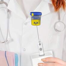 1pc Cute Retractable Badge Reel With Id Holder And Rotating Alligator Clip, Used As Accessory For Nurse Work, Funny Rn Badge Reel - Blue - View 3