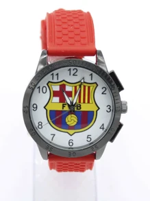 Reloj Caballero barcelona barca Futbol Soccer Deportivo Caucho  Cuarzo - Negro - Ver 1