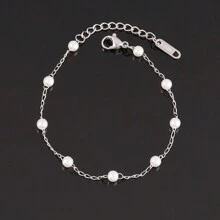 Stainless Steel White Faux Pearl Bracelet For Women Fashion Simple Faux Pearl Beads Chain Bracelets Jewelry - Pearl - View 12
