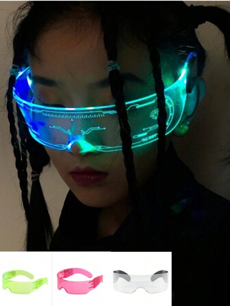 1 pieza Gafas de playa con estilo Y2K Cyberpunk Retro futurista - Gafas brillantes de 7 colores para gafas de Halloween y playa, gafas para mujer para vacaciones de verano, exteriores, viajes, estilo de fiesta, envoltorios extra grandes para festivales de música, preparación para volver a la escuela