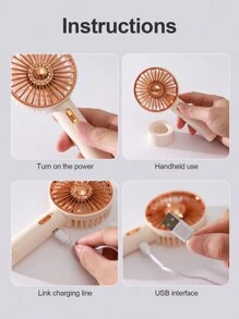 1pc Plastic Mini Fan, Modernist Portable Handheld Fan For Home, School - Beige - View 7