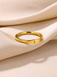 女性迷你字母戒指,時尚字母不鏽鋼指環,美學婚禮珠寶禮物（a-z字母可選） - 金黃色 - 查看 1
