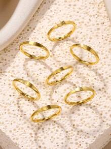 女性迷你字母戒指,時尚字母不鏽鋼指環,美學婚禮珠寶禮物（a-z字母可選） - 金黃色 - 查看 5