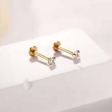 2pcs Stainless Steel  Internal Thread Labret Ear Studs Piercing Jewelry CZ Cartilage Helix Tragus Nose Earrings For Women Lip Stud - Gold - View 6